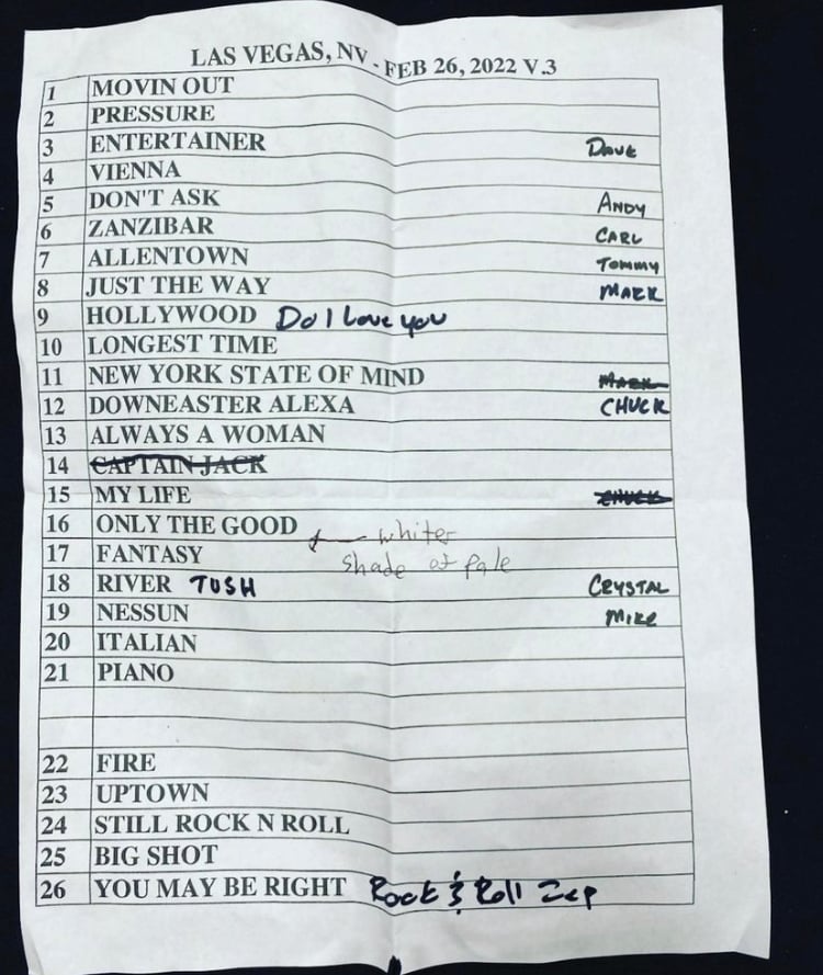 Billy Joel Las Vegas set list